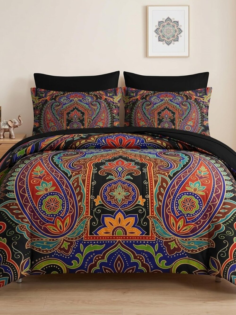 Full Comforter Set with Sheets, 7 Pieces Paisley Boho Bedding